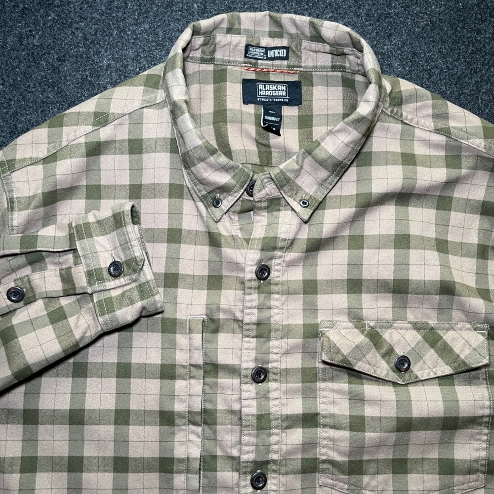 Alaskan Hardgear Button Down Mens 2XL Green Excellent Plaid Untucked AHG‎ Shirt